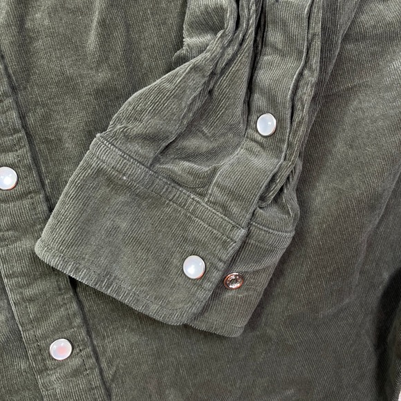 Poncho Corduroy Men's Large Pearl Snap Western Shirt Olive Green Huckberry - Picture 9 of 9